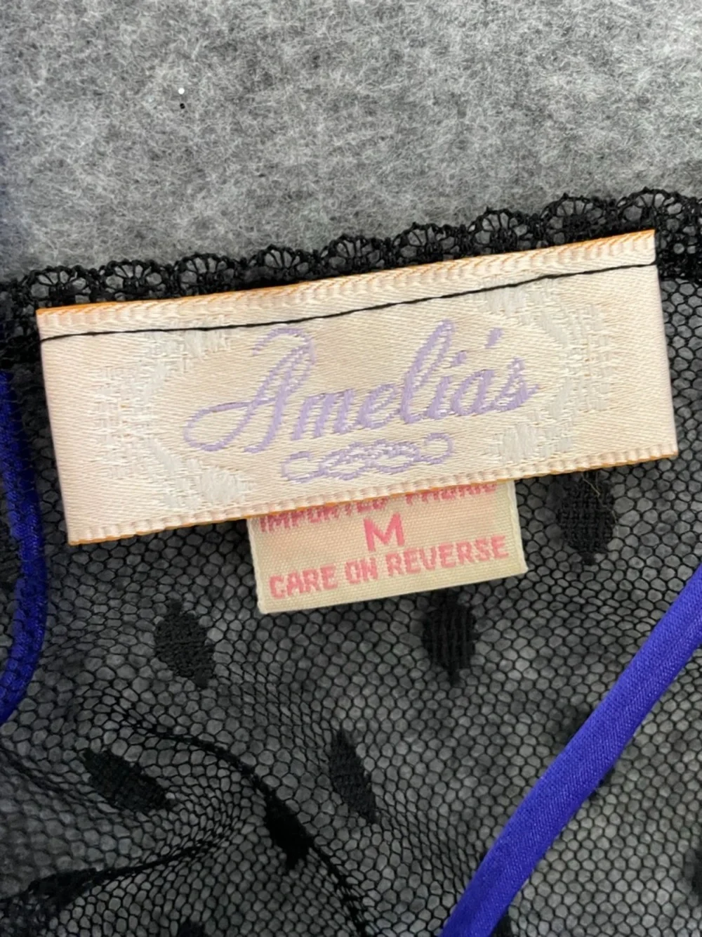 Vintage 90s Amelia’s Royal purple blue satin black sheer lace chemise lingerie S - Picture 8 of 11